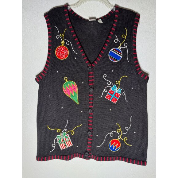 Holiday Editions Women XLarge black Christmas Sweater Vest - Picture 8 of 15